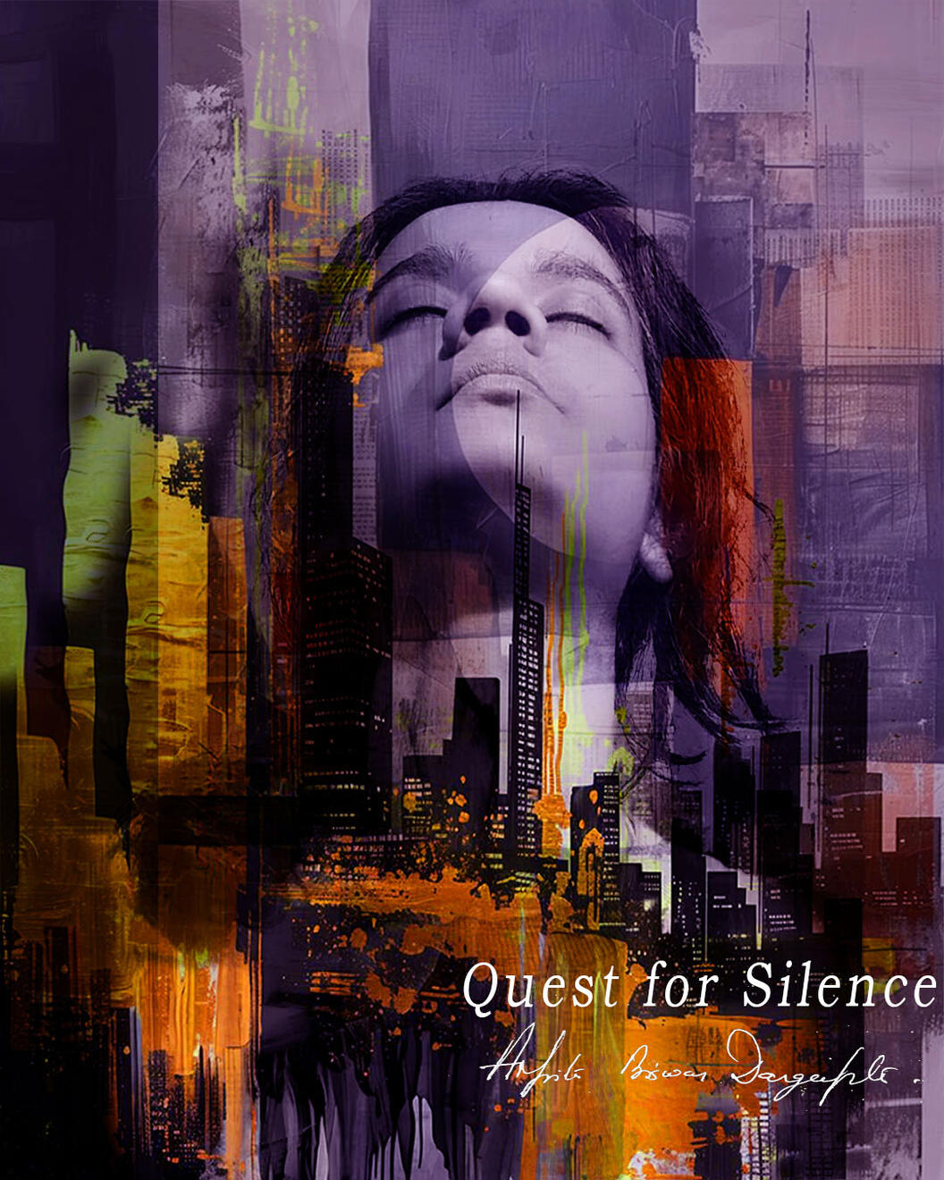 "Quest for Silence" – Amidst the towering cityscape, a soul drifts beyond the chaos, seeking a moment of stillness. The urban lights flicker, yet the mind longs for silence—a space where noise fades, and serenity takes form.